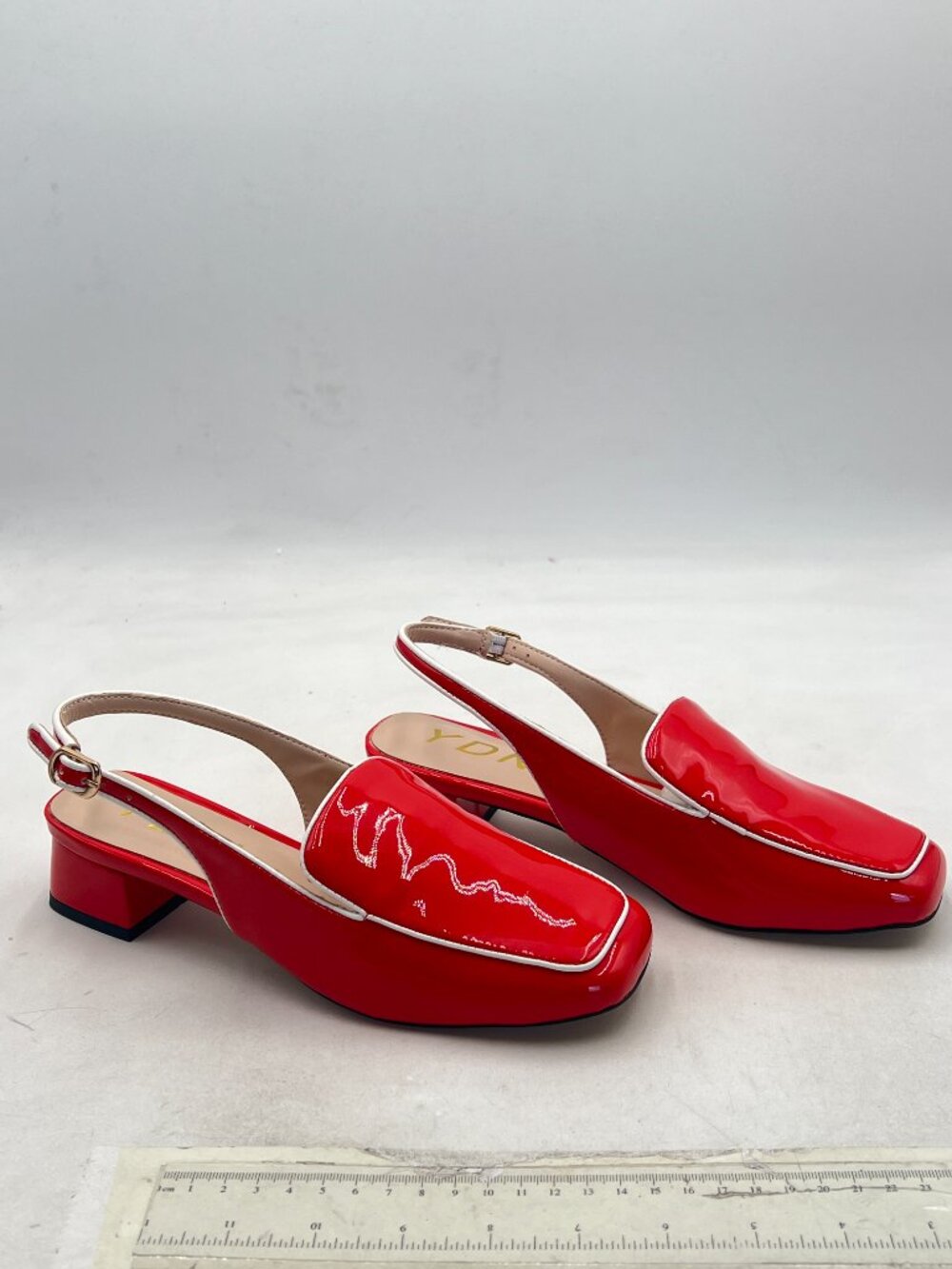 YDN Red Square Toe Block Low Heels Slingback Formal Loafer Dressy Pump - Picture 4 of 8